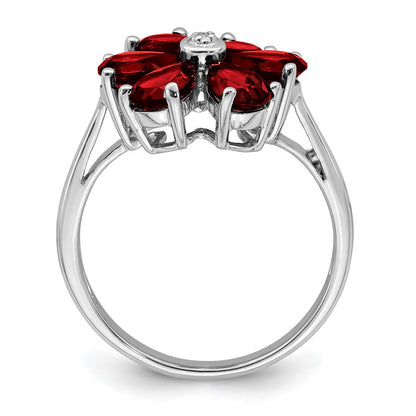 Sterling Silver Rhodium Garnet u0026 Diamond Flower Ring