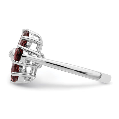 Sterling Silver Rhodium Garnet u0026 Diamond Flower Ring