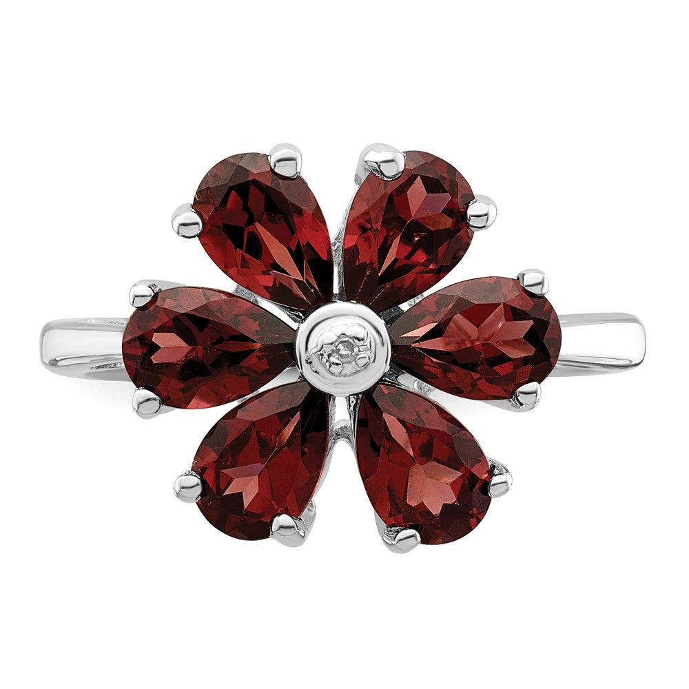 Sterling Silver Rhodium Garnet u0026 Diamond Flower Ring