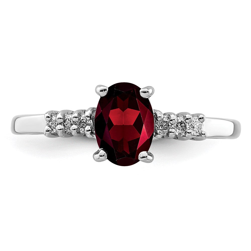 Sterling Silver Rhodium-plated Garnet u0026 Diamond Ring