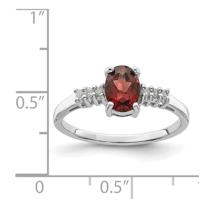 Sterling Silver Rhodium-plated Garnet u0026 Diamond Ring