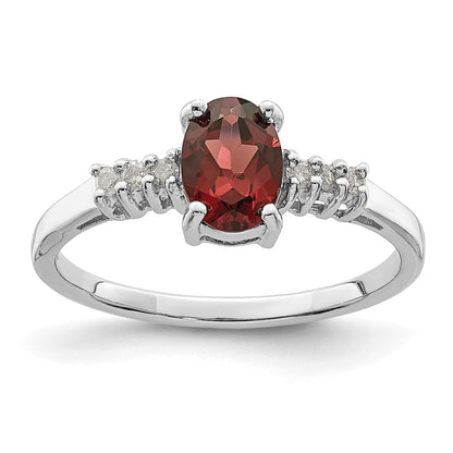Sterling Silver Rhodium-plated Garnet u0026 Diamond Ring