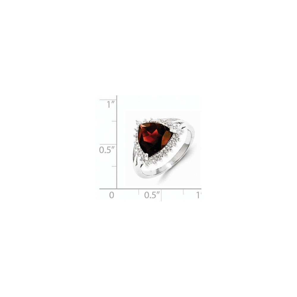 Sterling Silver Rhodium Trillion Garnet u0026 Diamond Ring
