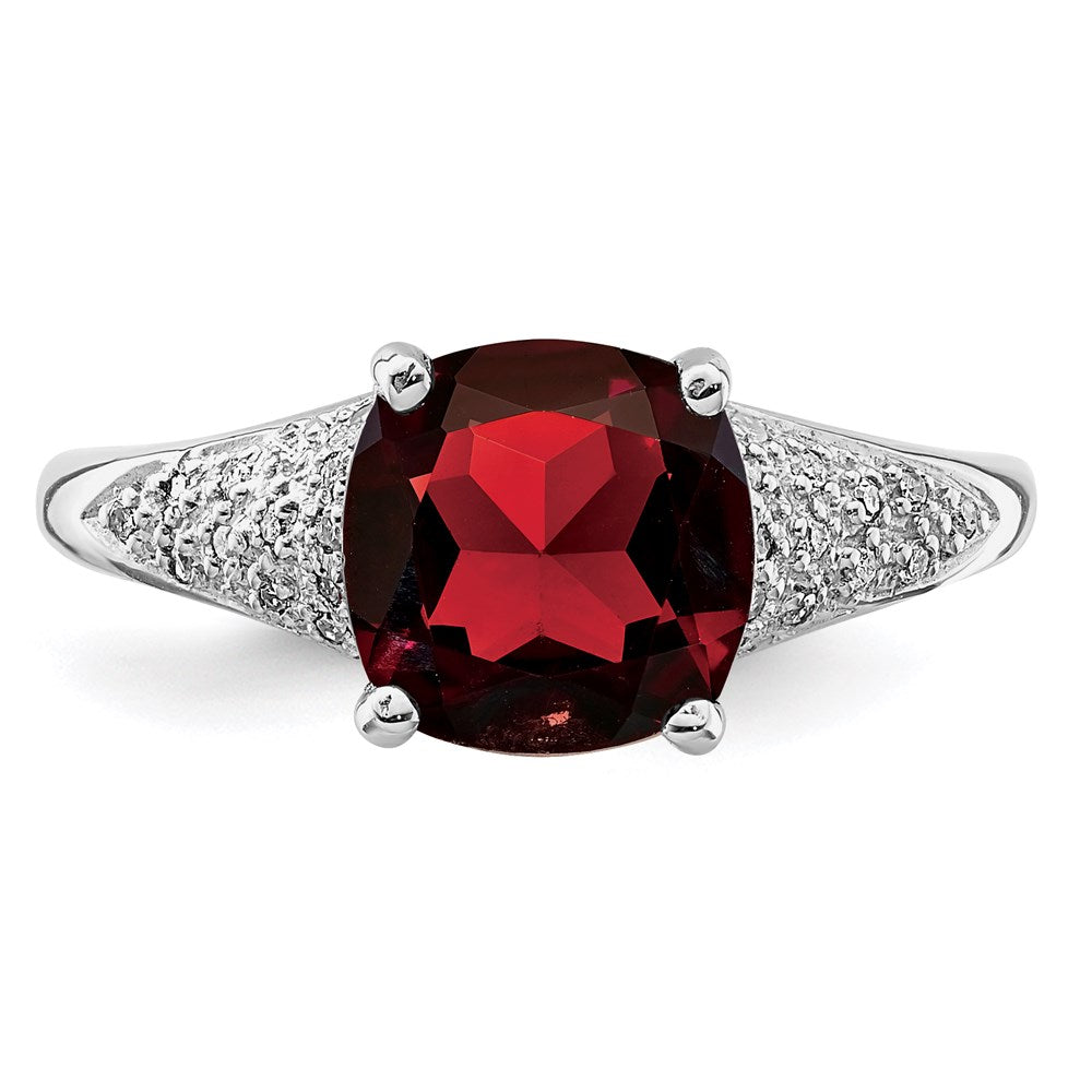 Sterling Silver Rhodium Garnet Diamond Ring