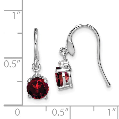 Sterling Silver Rhodium Plated Round Garnet and Diamond Wire Earrings