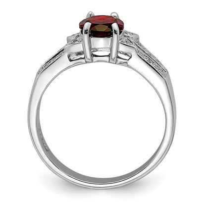 Sterling Silver Rhodium-plated Garnet u0026 Diamond Ring