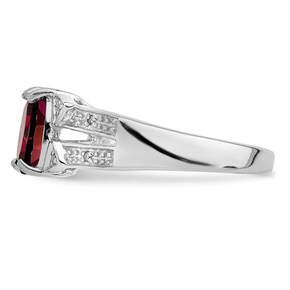 Sterling Silver Rhodium-plated Garnet u0026 Diamond Ring