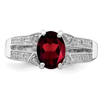 Sterling Silver Rhodium-plated Garnet u0026 Diamond Ring