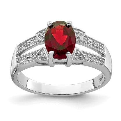 Sterling Silver Rhodium-plated Garnet u0026 Diamond Ring