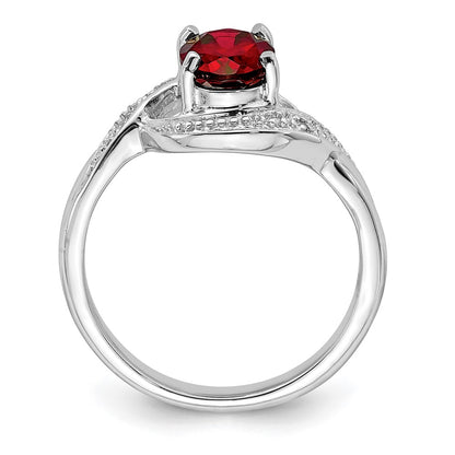 Sterling Silver Rhodium-plated Garnet u0026 Diamond Ring