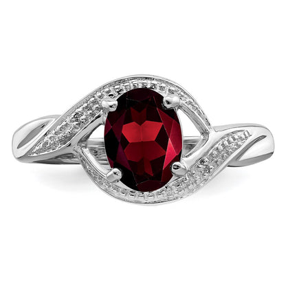 Sterling Silver Rhodium-plated Garnet u0026 Diamond Ring