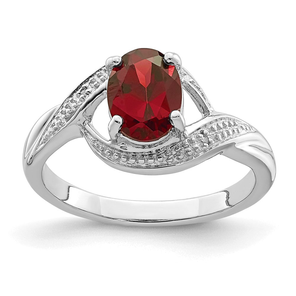 Sterling Silver Rhodium-plated Garnet u0026 Diamond Ring