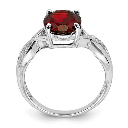 Sterling Silver Rhodium-plated Garnet and Natural Diamond Ring
