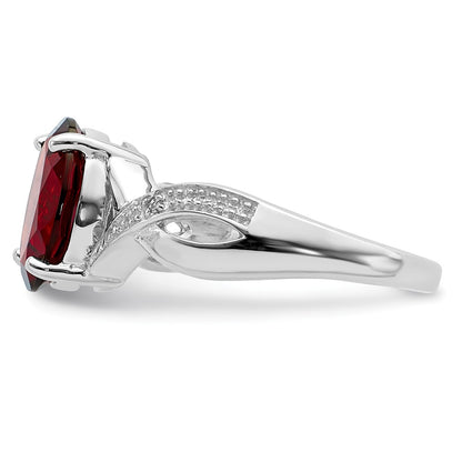 Sterling Silver Rhodium-plated Garnet and Natural Diamond Ring