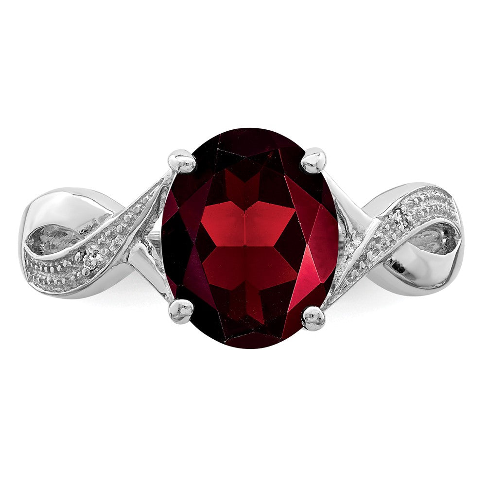 Sterling Silver Rhodium-plated Garnet and Natural Diamond Ring