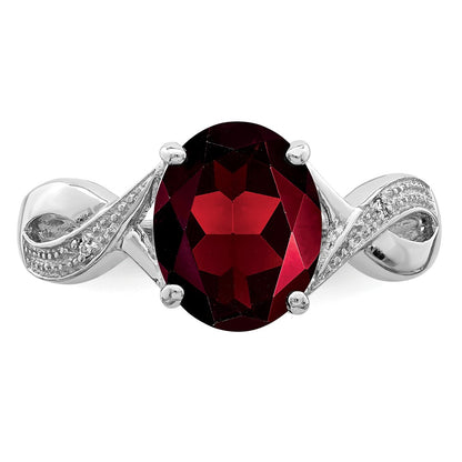 Sterling Silver Rhodium-plated Garnet and Natural Diamond Ring