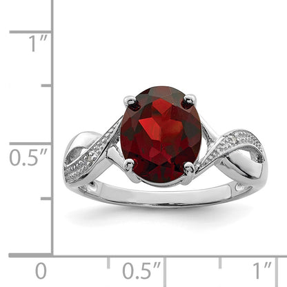 Sterling Silver Rhodium-plated Garnet and Natural Diamond Ring