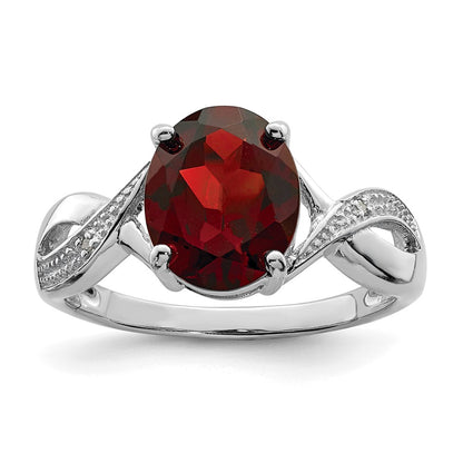 Sterling Silver Rhodium-plated Garnet and Natural Diamond Ring
