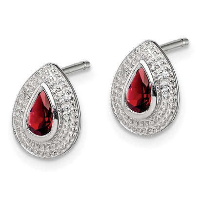Sterling Silver Rhodium Garnet u0026 Diamond Post Earrings