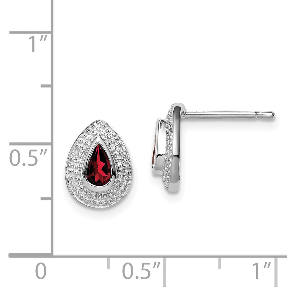 Sterling Silver Rhodium Garnet u0026 Diamond Post Earrings