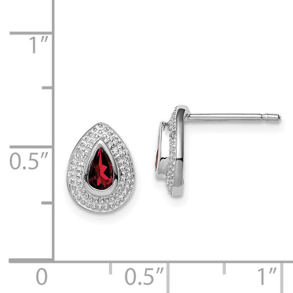 Sterling Silver Rhodium Garnet u0026 Diamond Post Earrings