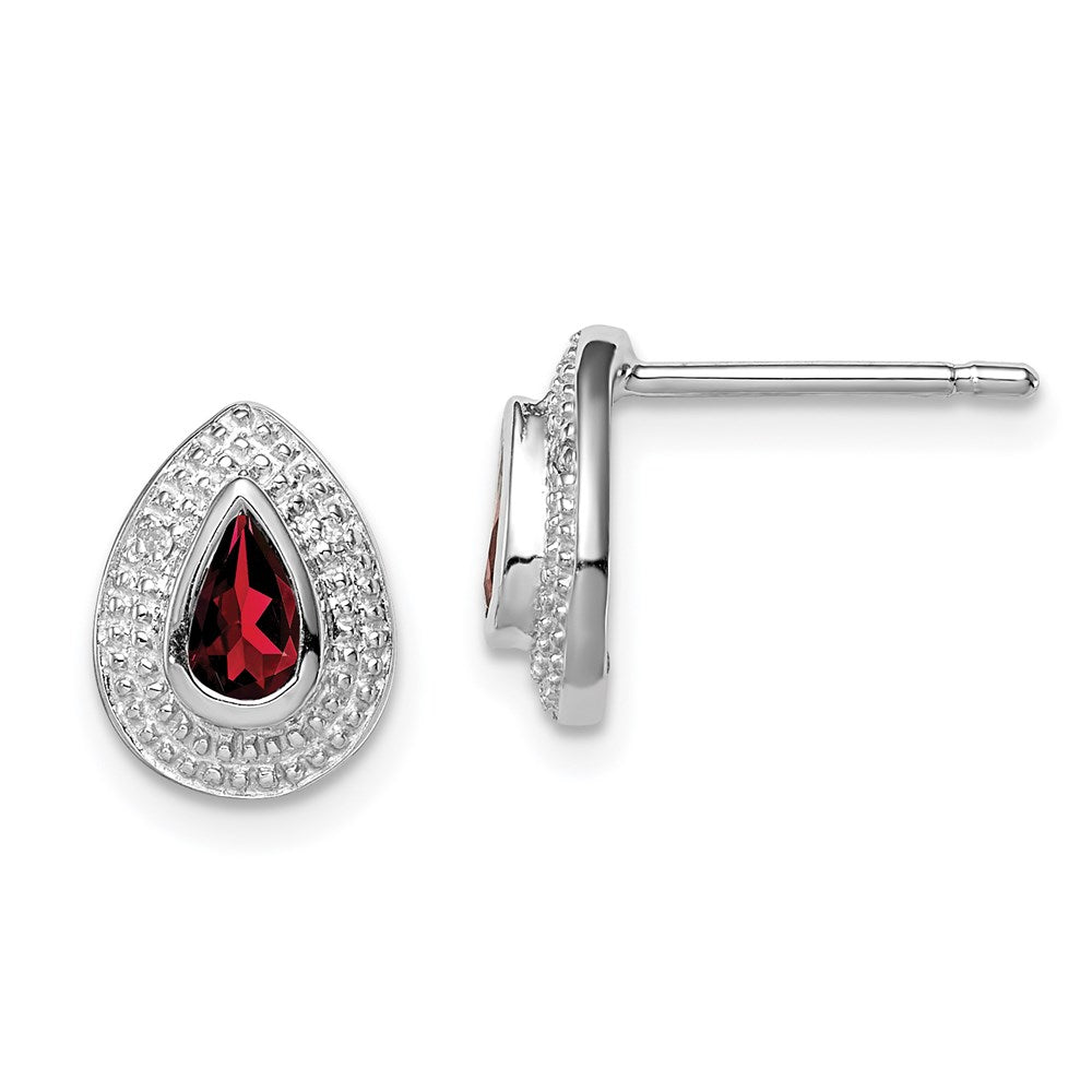 Sterling Silver Rhodium Garnet u0026 Diamond Post Earrings