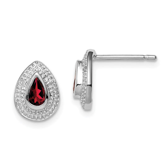 Sterling Silver Rhodium Garnet u0026 Diamond Post Earrings