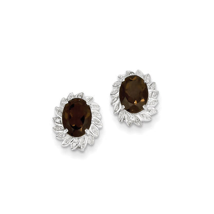 Sterling Silver Rhodium Smoky Quartz u0026 Diamond Post Earrings