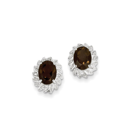 Sterling Silver Rhodium Smoky Quartz u0026 Diamond Post Earrings