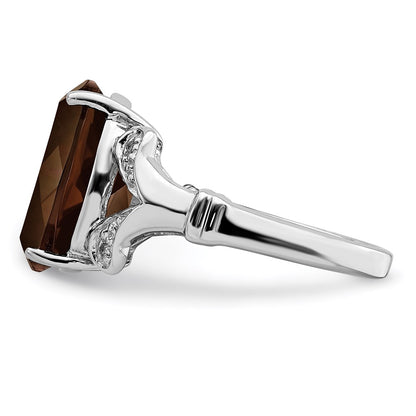Sterling Silver Rhodium Smoky Quartz u0026 Diamond Ring
