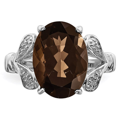 Sterling Silver Rhodium Smoky Quartz u0026 Diamond Ring