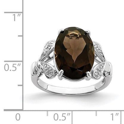 Sterling Silver Rhodium Smoky Quartz u0026 Diamond Ring
