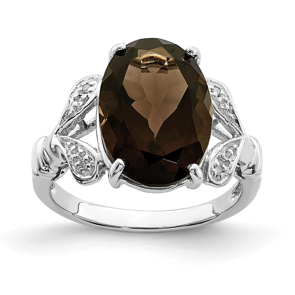 Sterling Silver Rhodium Smoky Quartz u0026 Diamond Ring
