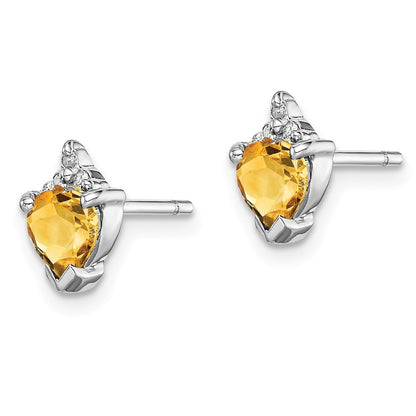 Sterling Silver Rhodium Heart Citrine u0026 Diamond Post Earrings