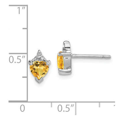 Sterling Silver Rhodium Heart Citrine u0026 Diamond Post Earrings