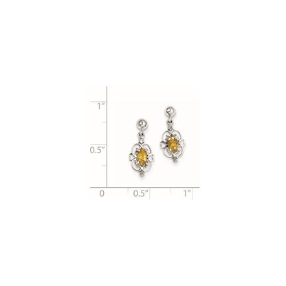 Sterling Silver Rhodium Citrine u0026 Diamond Post Earrings