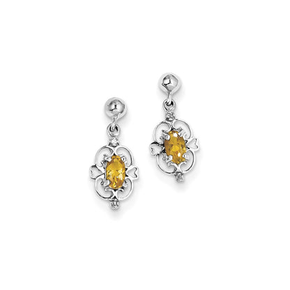 Sterling Silver Rhodium Citrine u0026 Diamond Post Earrings