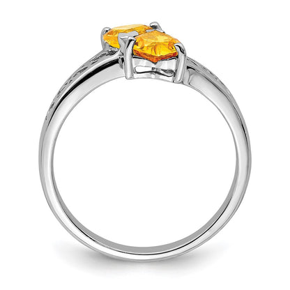 Sterling Silver Rhodium Citrine Heart Ring
