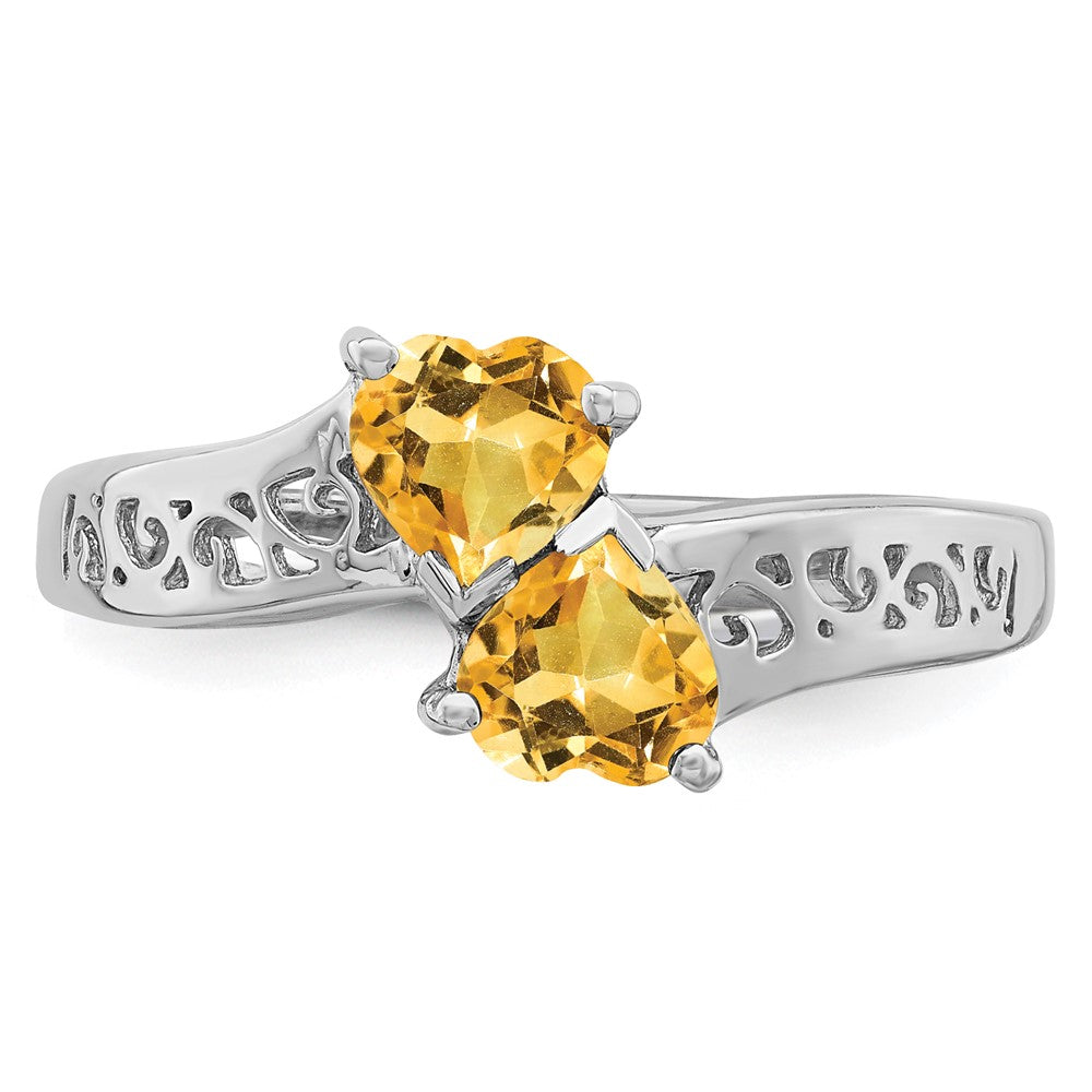 Sterling Silver Rhodium Citrine Heart Ring