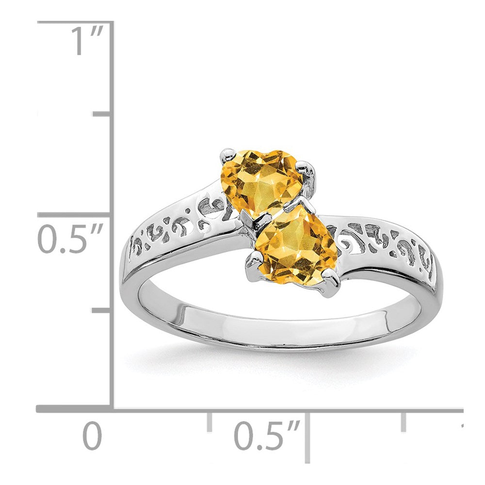 Sterling Silver Rhodium Citrine Heart Ring