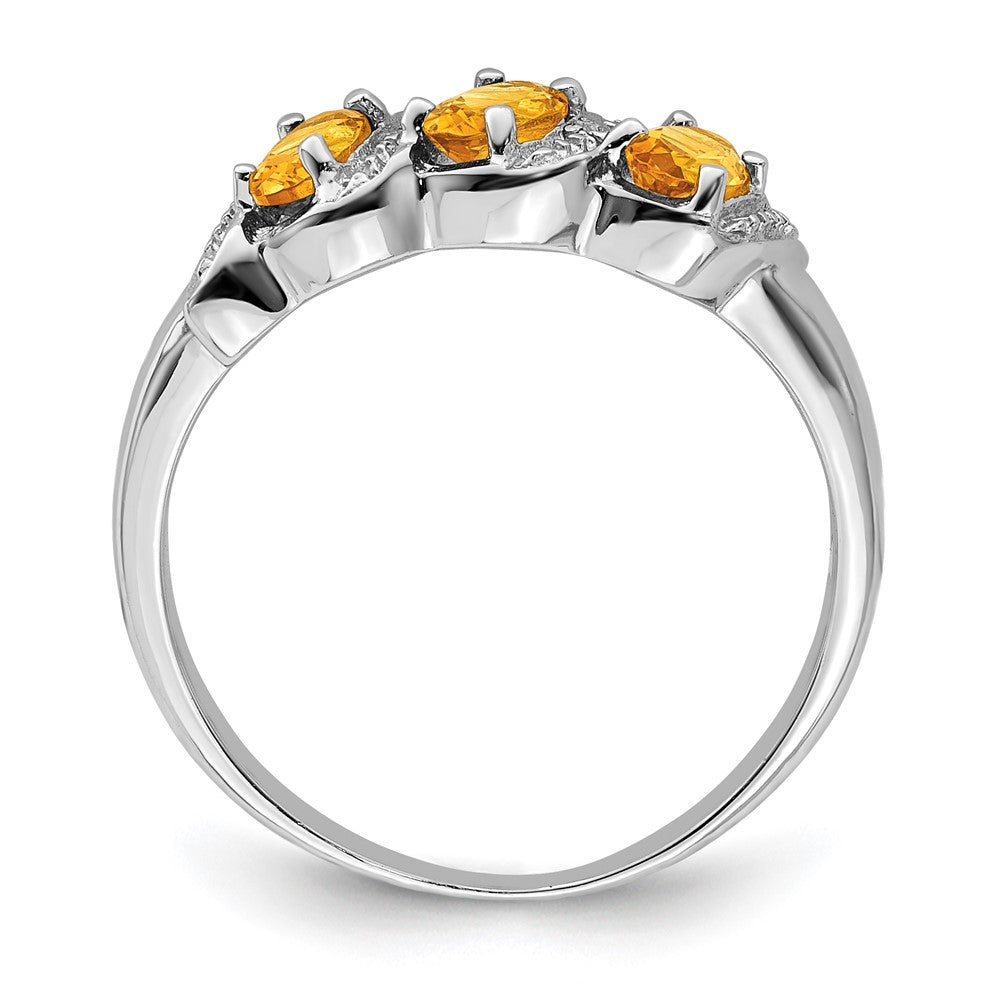 Sterling Silver Rhodium 3 Stone Citrine u0026 Diamond Ring