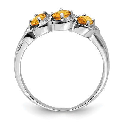 Sterling Silver Rhodium 3 Stone Citrine u0026 Diamond Ring