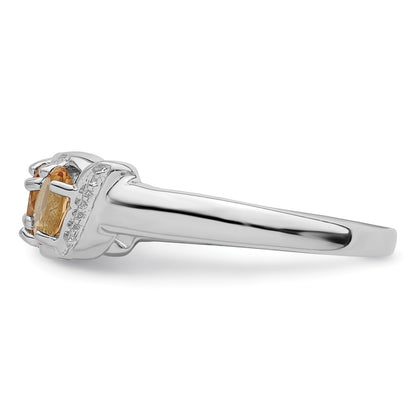Sterling Silver Rhodium 3 Stone Citrine u0026 Diamond Ring