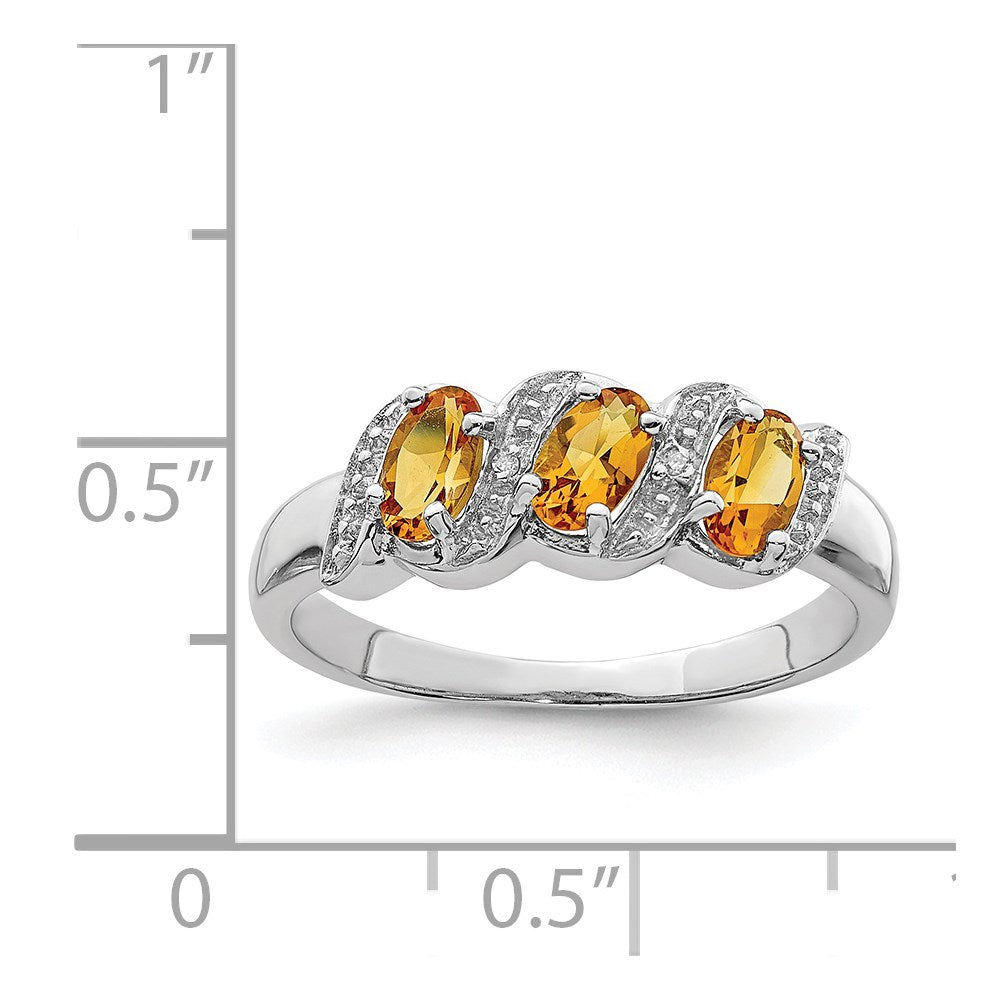 Sterling Silver Rhodium 3 Stone Citrine u0026 Diamond Ring