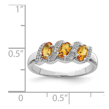 Sterling Silver Rhodium 3 Stone Citrine u0026 Diamond Ring