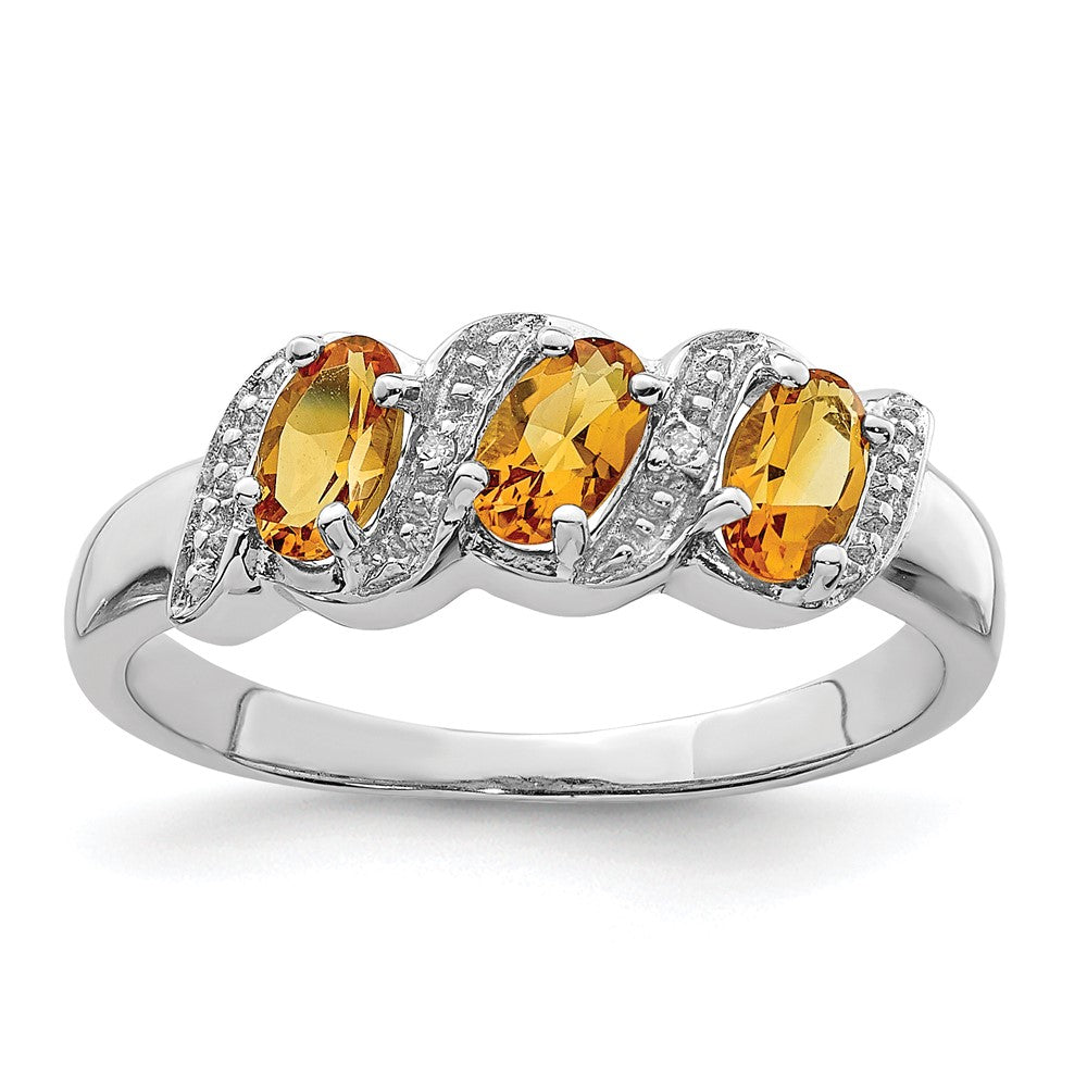Sterling Silver Rhodium 3 Stone Citrine u0026 Diamond Ring