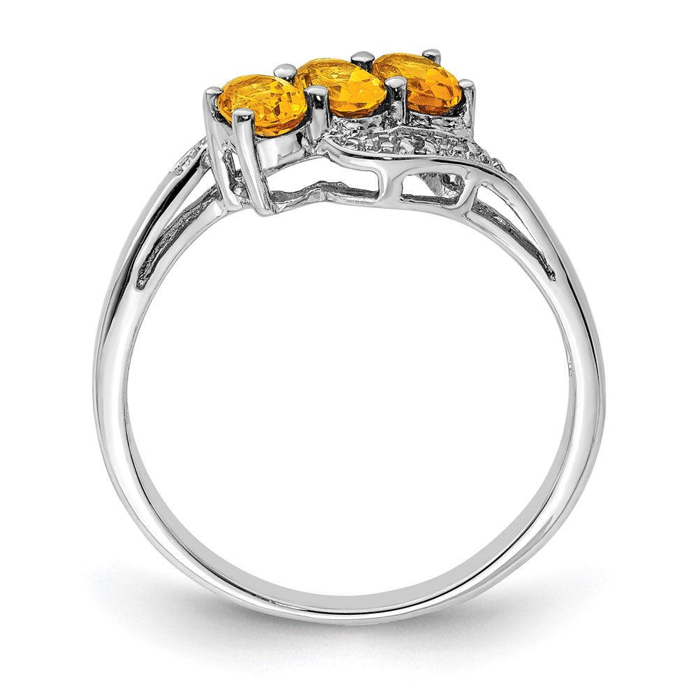 Sterling Silver Rhodium 3 Stone Citrine u0026 Diamond Ring