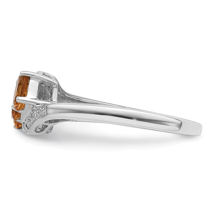 Sterling Silver Rhodium 3 Stone Citrine u0026 Diamond Ring