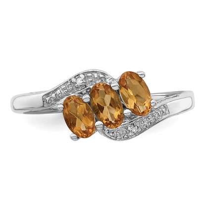 Sterling Silver Rhodium 3 Stone Citrine u0026 Diamond Ring