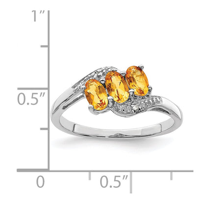 Sterling Silver Rhodium 3 Stone Citrine u0026 Diamond Ring